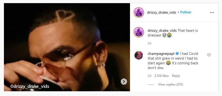 Rapper Drake addressing hair loss on an instagram post Drake could be on route to try medical treatment or a hair transplant due to Covid-19